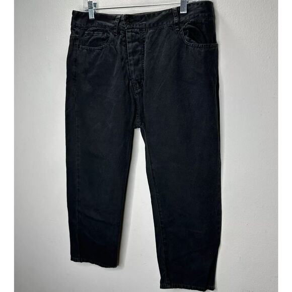 Nili Lotan Muted Black Drop Crotch Button Front Cropped Denim Jeans Size 6 - Picture 3 of 14